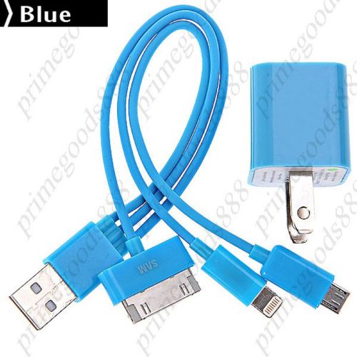 4 in 1 USB 2.0 Male to 8 pin Lightning Dock Connector Micro USB Date Cable Blue