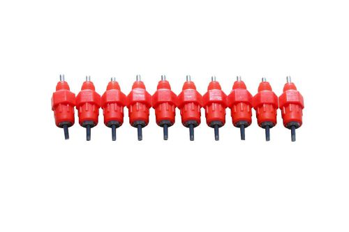 Pack of 10 red screw chicken nipples, works on pipes buckets bottles and more! for sale