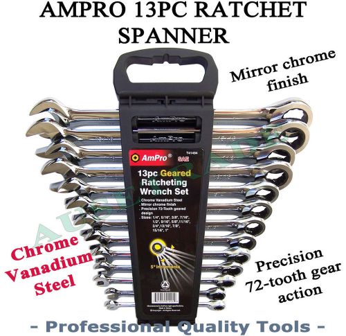 13pc ratchet spanner set crv american pro quality ampro chrome vanadium tools for sale