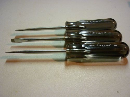 3 NEW SLOTTED SCREWDRIVERS CRESCENT BRAND # 143-4 =1/4&#034;X 4&#034; LONG