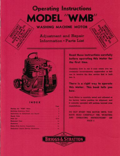 Briggs &amp; Stratton WMB WM WI Operating Instructions Manual Parts Book Hit &amp; Miss