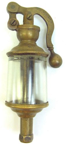 Antique Lonergan Heavy Brass &amp; Glass Hit Miss Engine Oiler Philadelphia