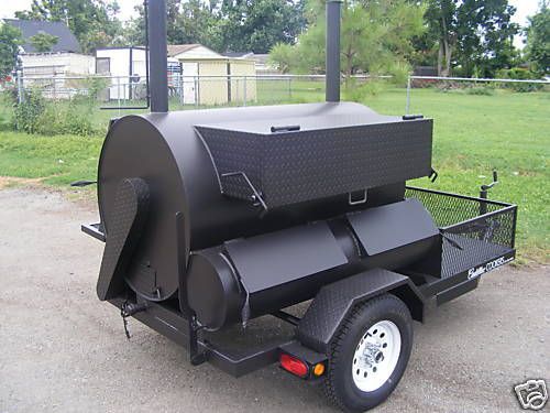 Commercial rotisserie smoker w/ warmer box and trailer for sale