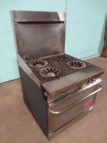 &#034; FRANKLIN CHEF &#034; COMMERCIAL H.D. NAT.GAS 4 BURNERS STOVE RANGE  w/OVEN, CASTERS