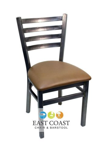 New Gladiator Clear Coat Ladder Back Metal Restaurant Chair w/ Tan Vinyl Seat
