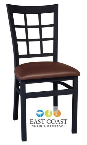 New gladiator window pane metal restaurant chair with brown vinyl seat for sale