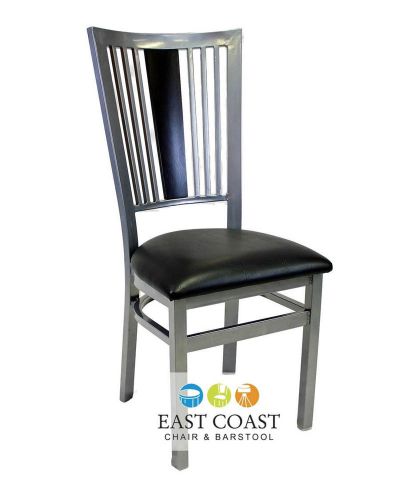 New steel city metal restaurant chair with silver frame &amp; black vinyl seat for sale