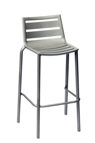 New South Beach Outdoor Aluminum Stacking Bar Stool with Titanium Silver Finish