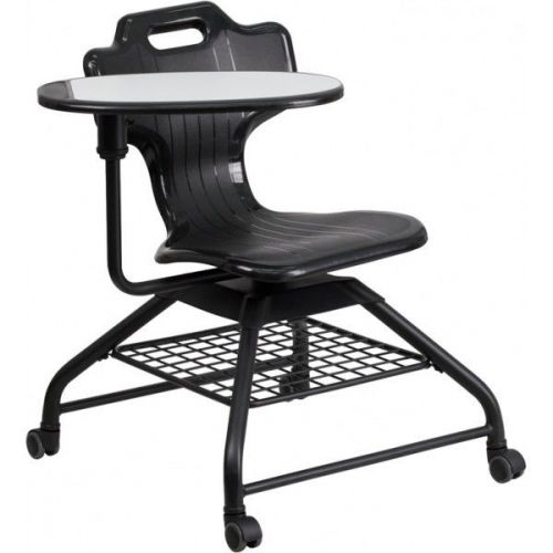 Flash Furniture YU-YCX-015-GG Black Mobile Classroom Chair with Swivel Tablet Ar