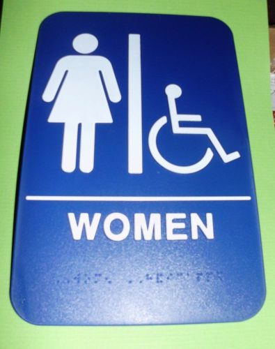 ADA RESTROOM SIGN WOMEN WHEELCHAIR BRAILLE BLUE PUBLIC ACCOMMODATION APPROVED