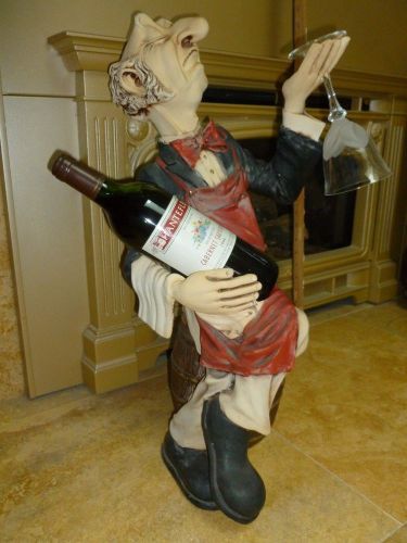 2&#039; Tall Bar Statue Snobby Butler Waiter in Tuxedo Holds Bottle Wine and Glass