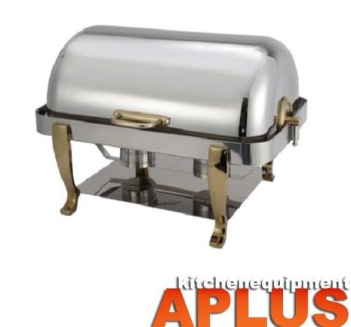 Winco vintage chafer 8 qt oblong stainless steel w/ gold accents model: 108a for sale
