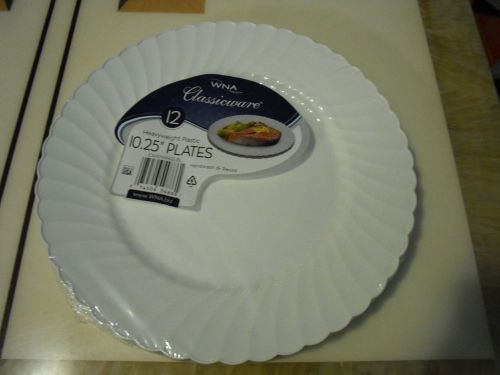 New ! 12PK WNA Classicware Plastic Dinnerware Plates, 10 1/4&#034; Dia, White