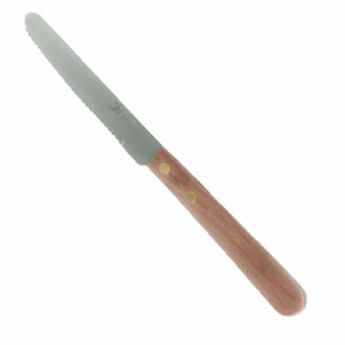 1DZ Stainless Steel 4&#034; Blade Round Tip Steak Knife Wood HDL Serrted Edge SLSK016