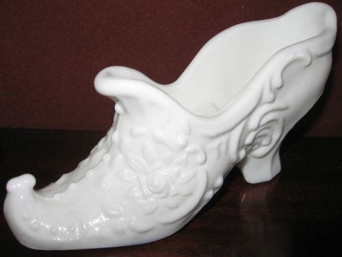 White Milk glass rose leaf Shoe Slipper Boot flowers floral opaque bud high heel