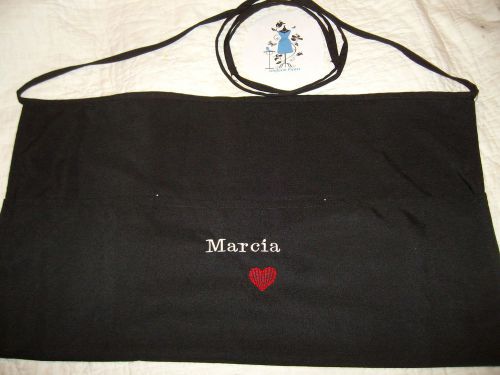 Black Server Waist Half Apron Personalized Name  Red Heart Waitress Cafe Bar