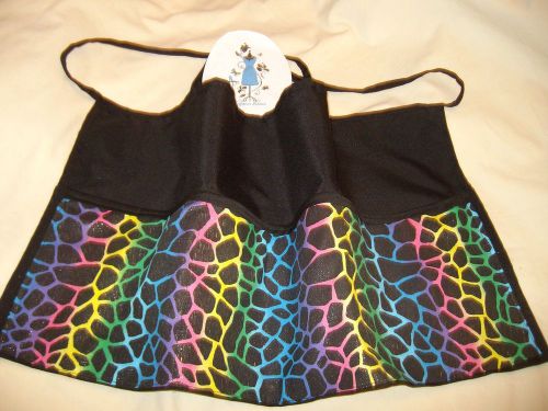 Black &amp; Multi Colored Shimmer Leopard Server Waitress  Restaurant  Waist Apron