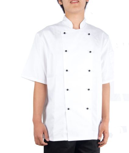 Newshine Unisex Montgomery Classic Short Sleeve Chef Coat Black and White
