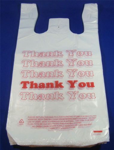 200 Qty. THANK YOU White Plastic T-Shirt Bags 11.5&#034; x 6&#034; x 21&#034; Retail Shopping