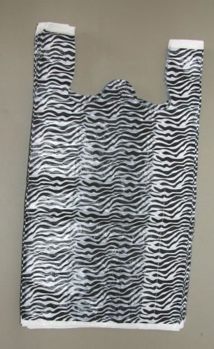200 Zebra print Plastic T-Shirt Bags w/Handles 8&#034; x 5&#034; x 16&#034; gift party retail