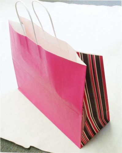 250 Neapolitan Side Stripes Printing Vogue Kraft Paper Retail Shopping Bags