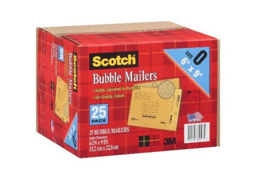Scotch Bubble Mailers - size 0 (6&#034; x 9&#034;) - 25 pk.  w/ self-sealing closure NEW