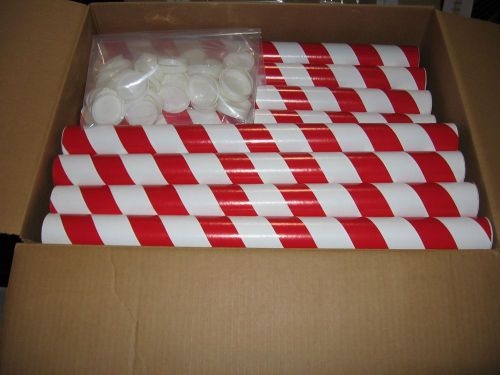 2&#034; x 22&#034; Kraft Red &amp; White Striped Mailing Tubes + Caps, 44 tubes &amp; 88 caps