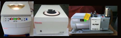 Thermo spd131dda speedvac concentrator, rvt 400 vapor trap, vlp 80 vacuum pump for sale