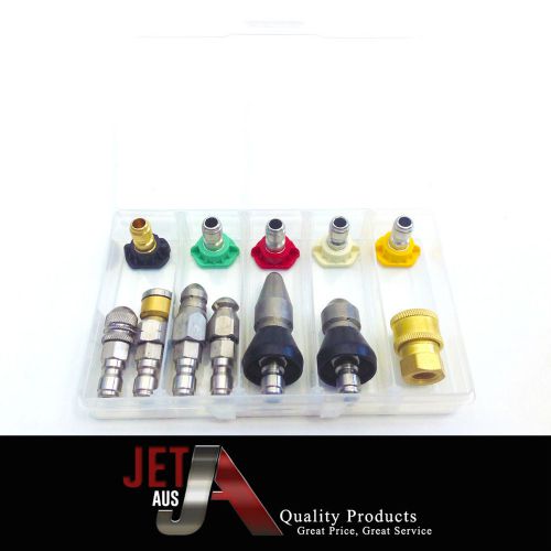 Jetter nozzles for plumbers sewer drain cleaner, 12 piece,1/4&#034; quick connect set