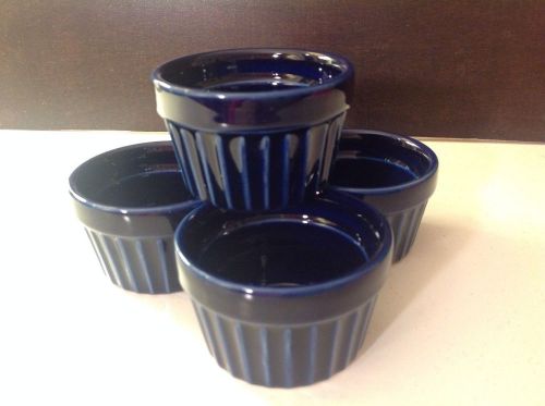 Set of 4 Cobalt Blue 2 oz. Fluted Ramekin Ceramic Glazed