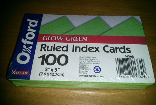 New Glow neon green ruled index cards 3x5 100 pieces