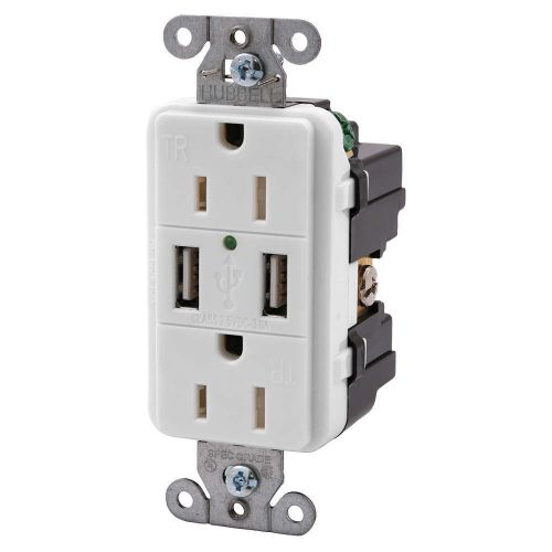 NEW - Hubbell Wiring Systems USB15X2W USB Charge Duplex Receptacle White 3A@5VDC