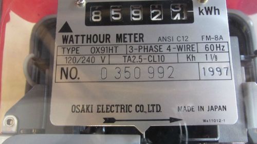WATTS/HOUR 3 PHASE 4 WIRE 1997 ANSI C-12 METER TYPE OX91HT BY OSAKI OF JAPAN