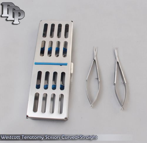 2 westcott tenotomy scissors curved+straight 4.5&#034; w/ sterilization cassette box for sale
