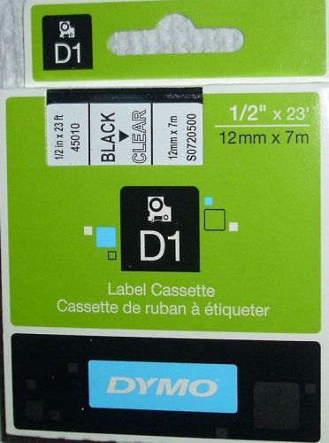 2x DYMO D1 Black on Clear Tape Label Cassette 12mm x 7m  1/2&#034; x 23&#039; 45010