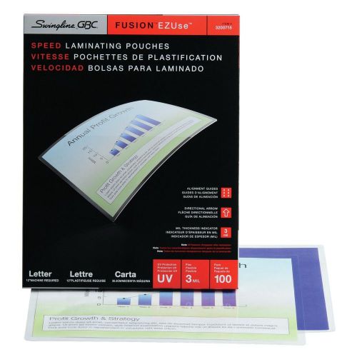 Swingline 3200715 Fusion EZUse Laminating Pouches, 3 Mil, Letter, 100/BX, Clear