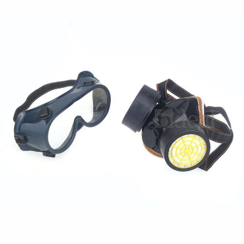 Double-cartridge anti-dust respirator mask + goggles set paint guard black for sale