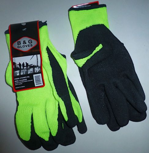 B&amp;g hi-vis yellow latex dipped knit gloves sz xl mechanic work, sold 2 or 6 prs for sale