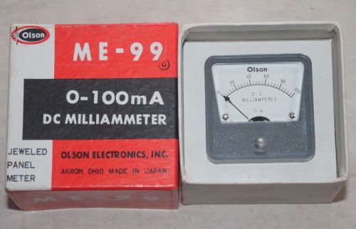 Olson ME-99 0-100mA DC Milliammeter, 1967, Japan, Jeweled Panel Meter