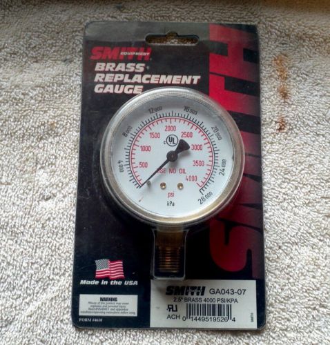 Smith ga043-07 2.5&#034; brass replacement gauge, 4000 psi 28000 kpa oxygen c25 argon for sale