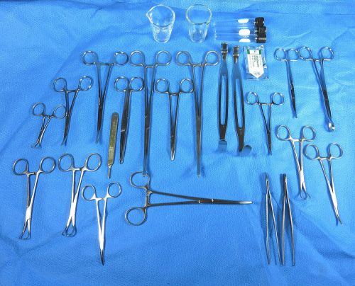 Thoracotomy chest tube surgical tray (26) pieces forceps, clamps etc. for sale