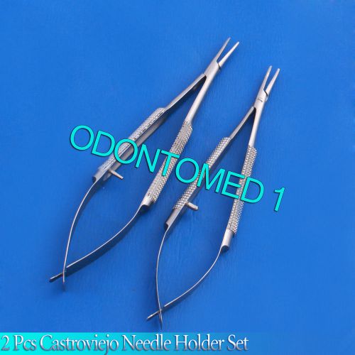 2 CASTROVIEJO MICRO SURGERY NEEDLE HOLDELE 4&#034; STRAIGHT+CURVED NO LOCK SURGICAL