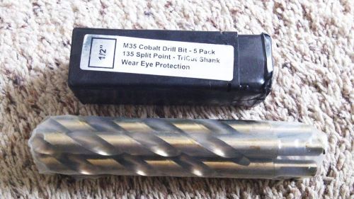 1/2&#034; cobalt drill bit - m35 high speed steel - 135 split point tip - 5 pk for sale