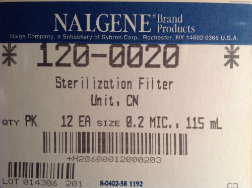 Nalgene 120-0020, Sterilization Flter Unit,CN, 10 each size 0.2mic, 115mL, 10pc.