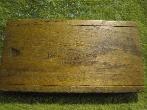 Vintage Allied U.I.T.&amp;E. 1922 lion 1953 wood bits drills empty wood box  Isoperm