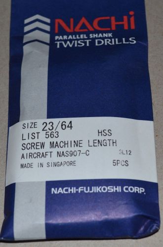 NACHI 23/64&#034; HSS DRILLS SCREW MACHINE LENGTH-AIRCRAFT NEW/UNUSED - 5 PCS