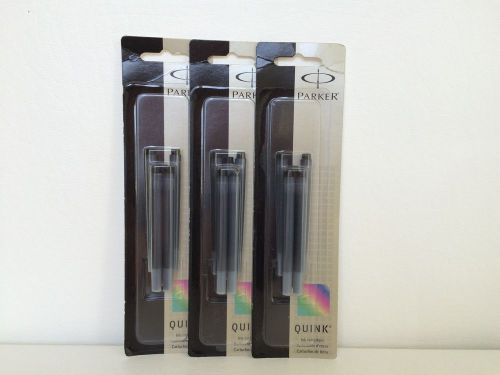 Three packages of 5 Parker Quink Fountain Pen Black Ink Refill Cartridges - New
