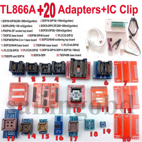 TL866A programmer 20 adapters IC Clip TL866 Bios PLCC MCU EPROM ICSP Programmer