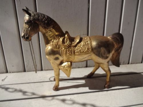 Large Gold Color Metal Horse Figure Statue