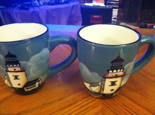 Set of 2 Sakura By The Sea Mug Lighthouse Stoneware David Carter Brown Coffee